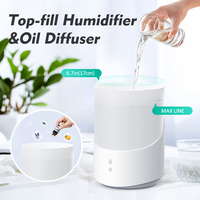 Humidificateur 2,5 L pour chambre à coucher - Remplissage et nettoyage faciles - Utilisation pour grandes pièces - 28 dB - Veilleuse silencieuse