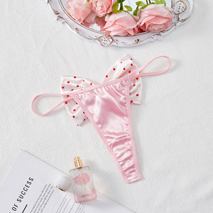 Venta al por mayor de bragas de bikini de seda sintética de cintura baja con lazo grande, sexys y baratas para mujer, ropa interior con espalda en T, lindas bragas para mujer. - Product Image 3