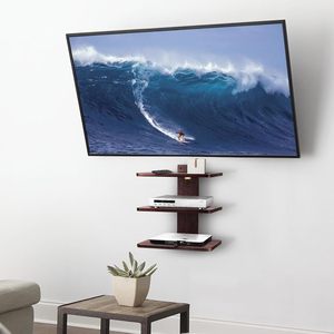 <b>Wall</b>-<b>mounted</b> Wooden Floating <b>Shelf</b> 3-tier Storage Rack For Player Router Organizer - Product Image 1