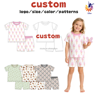 Ensemble T-shirt et short à manches courtes en bambou pour enfants, imprimé, tenue d'été deux pièces, vêtements doux, logo personnalisé, couleur et motif, vente en gros