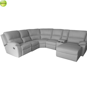 Juego de Sofás Reclinables de Cuero Genuino en Forma de U, Estilo Italiano, Color Marrón, con Puerto USB, para Sala de Estar Grande - Product Image 3