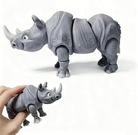 Figurines de rhinocéros créatives en PLA imprimées en 3D, ornements animaux décoratifs à articulations mobiles, jouets en verre effet givré