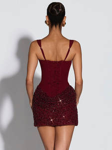 Mini Abito Sexy con Paillettes e Lacci sulla Schiena per Donne, Elegante Senza Maniche Aderente per Feste e Club - Product Image 3