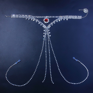Cadena de ropa interior de cristal brillante con diamantes de imitación B2472, cadena corporal sexy plateada con circonitas, cadena para bikini de playa - Product Image 5