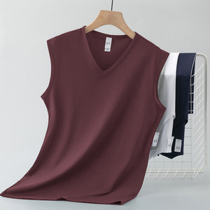 Débardeur d'été pour <span class=keywords><strong>homme</strong></span> en modal et soie glacée, à séchage rapide, couleur unie, col en V, style Normcore/Minimaliste, pour le sport et la gym - Product Image 4