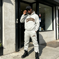 Survêtements personnalisés pour hommes Y2K avec patchs lettres léopard, sweats à capuche et sweat-shirts doublés léopard pour hommes, pantalons de survêtement à ourlet fendu, ensemble streetwear