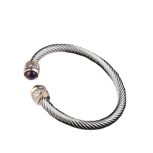 Stainless Steel Cable Open <b>Bracelet</b> Natural Stone Twisted <b>Adjustable</b> C Shape Titanium Steel Unisex Jewelry Gift - Product Image 5