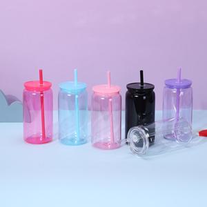 <b>Reusable</b> Clear Colored Single Wall PC Mason Style Cold Drink Iced Coffee Soda Juice Tumbler Plastic <b>Cup</b> Straw Party Leak-Proof - Product Image 3