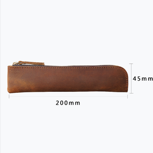 Étui à stylos en cuir Crazy Horse de luxe, vente chaude en usine, pochette fine à fermeture éclair pour <span class=keywords><strong>papeterie</strong></span>, trousse à crayons mince, organiseur de crayons vintage - Product Image 5
