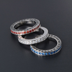Japanese Korean Style Diamond Encrusted <b>Titanium</b> Steel <b>Ring</b> Sanskrit Letter Design Unisex Everyday Wear SA405 - Product Image 4