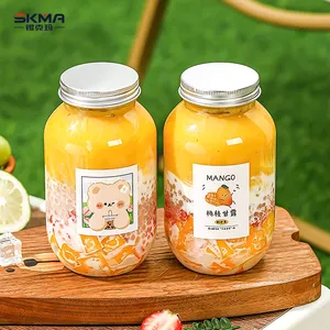 Wholesale Disposable Milk Tea Plastic Bottles Customized Logo Clear Beverage Smoothie Bottles With Aluminum Lids