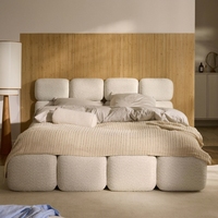 Lit moderne rembourré avec fonction de rangement haute capacité, tissu écologique, cadre métallique – Style crème, best-seller et très populaire sur internet
