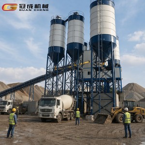 Centrale à béton HZS90 de grande capacité 90m³/h avec alimentation par convoyeur à bande pour la construction de ponts autoroutiers - Product Image 1