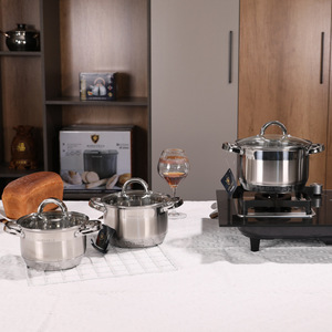סט כלי בישול יוקרתי, נירוסטה 201 ללא ציפוי, תחתית עבה אוניברסלית בת 9 שכבות, עיצוב מודרני, באריזת מתנה - Product Image 2
