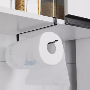 Shosho Inverted <b>Paper</b> Holder Black And White No Drilling Required Modern Cabinet Mount For <b>Kitchen</b> Bathroom Use - Product Image 1