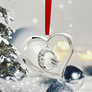 Lune et coeur en argent Ornement souvenir de <span class=keywords><strong>mon</strong></span> premier <span class=keywords><strong>Noël</strong></span> pour bébé Taille personnalisée pour la célébration du <span class=keywords><strong>1er</strong></span> <span class=keywords><strong>Noël</strong></span> de bébé - Product Image 3