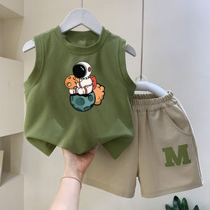Conjunto de Verano sin Mangas para Niños, Chaleco Informal con Dibujos Animados, Pantalones Cortos de Poliéster/Algodón, Marca LURI, Conjuntos de Ropa - Product Image 1