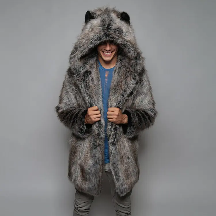 Wholesale New Faux Fur Coat Men's Winter Leisure Warm Marten Overcoats Men's Mid-Length Warm Coat