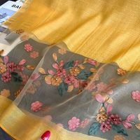 Châle élégant pour femme musulmane, long, en gaze de polyester, anti-UV, orné de perles, broderie simulée fleur de bégonia, coupe-vent et léger