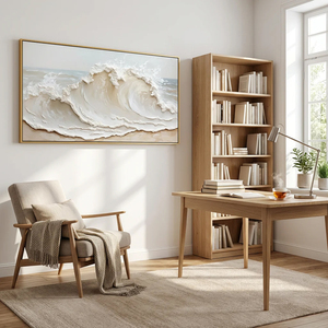 Wall Art Hand Painted on Beige White Canvas <b>Large</b> Nature Sea Scene Artwork for Living Room House Home Decoration Interior - Product Image 6