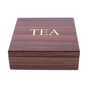Boîte à sachets de thé rectangulaire en bois de luxe faite à la main Trice Tea Time, design simple - Product Image 2