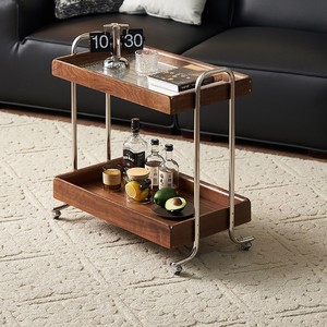 Solid Wood Trolley <b>Side</b> <b>Table</b> North American <b>Black</b> Walnut 670x380x690mm Movable Coffee <b>Table</b> Living Room Furniture - Product Image 1