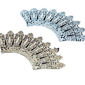 Couronne de fleurs creuses en cuivre 37x92mm plaqué or et argent, accessoire de mariage DIY - Product Image 5