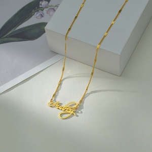 Dropshipping POD Custom Simple Letters <b>Name</b> Pendant Stainless Necklace Gold Plated Collar <b>Chain</b> Gold Wire <b>Chain</b> Necklace - Product Image 1