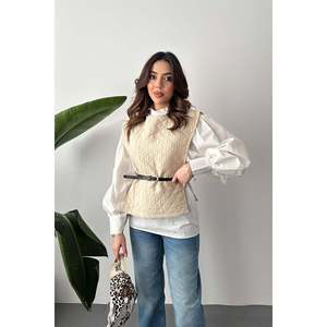 Ensemble chemise-poncho beige à ceinture pour femme, style bureau de haute qualité, col à nœud, motif léopard, taille 2XL pour le printemps et l'automne - Product Image 4