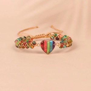 Hot Selling Trendy Unisex Chakra Stone Adjustable Braided Macrame <b>Bracelet</b> with Rainbow Heart <b>Beads</b> for LGBTQ Pride - Product Image 1