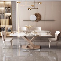 Table et chaises de salle à manger en dalles de pierre de style italien, très vendues, pour 6 personnes, table de salle à manger en marbre de luxe pour restaurant et bar