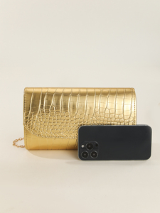 Sac de soirée élégant et étanche pour femme, motif crocodile doré, de luxe, avec chaîne, bandoulière, pochette enveloppe, par Bell - Product Image 3
