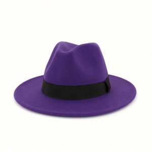 Sombrero Fedora de Ala Ancha para Hombre, Elegante, 100% Fieltro de Lana, con Banda Estampada, Color Negro - Product Image 6