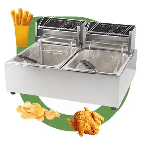 Commercial Industry Stainless Electric Countertop Portable Chip French Fry Deep Fryer Machine with 2 Tank