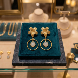 Boucles d'oreilles pendantes en laiton plaqué or faites à la main avec pierres précieuses, style ethnique pour femmes et unisexe - Product Image 4