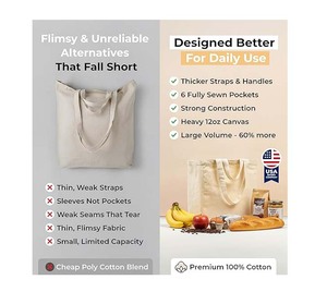 Juego de 3 bolsas de supermercado XL con bolsillos reales, correa larga para el hombro y asa corta. Resistente, Plegable, Lavable - Product Image 6