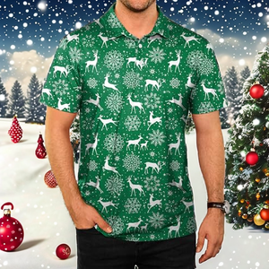 Chemise de <span class=keywords><strong>golf</strong></span> pour homme Mainfini, motif Noël moche, anti-plis, nouveauté, imprimé 3D renne flocon de neige élan, 95% polyester, verte - Product Image 2