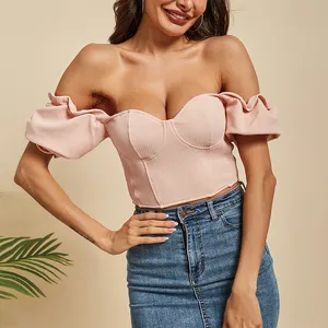 Mandy 2023 Novas coleções barato por atacado mais recente design puff manga tops blusa curta camisas executivas mulheres sexy clothing