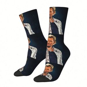 <span class=keywords><strong>Chaussettes</strong></span> personnalisées mignonnes pour hommes Johnny Hallyday, unisexes, <span class=keywords><strong>chaudes</strong></span> et confortables, imprimées en 3D, avec image du chanteur pop français - Product Image 2