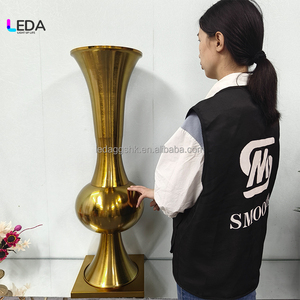 LEDA Luxury Trumpet Glass Gold Metal Flower Stand Vase Centerpieces <b>Table</b> <b>Decoration</b> for Wedding Events - Product Image 3