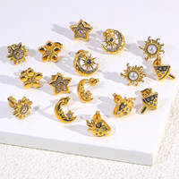 JUSNOVA Ensemble de boucles d'oreilles mixtes en acier inoxydable plaqué or PVD 18 carats, motifs étoile, lune, soleil, fruit, fraise, fleur, pour femmes