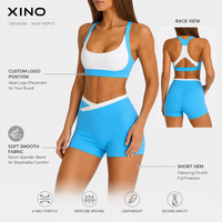 Ensemble de yoga 2 pièces pour femme : Soutien-gorge de sport respirant rembourré dos nageur color block et short cycliste taille haute en V, pour la gym et l'entraînement OEM