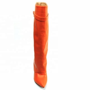Bottes personnalisées à talon compensé orange pour femme, bottes d'hiver montantes à la mode, grande taille 43 - Product Image 4