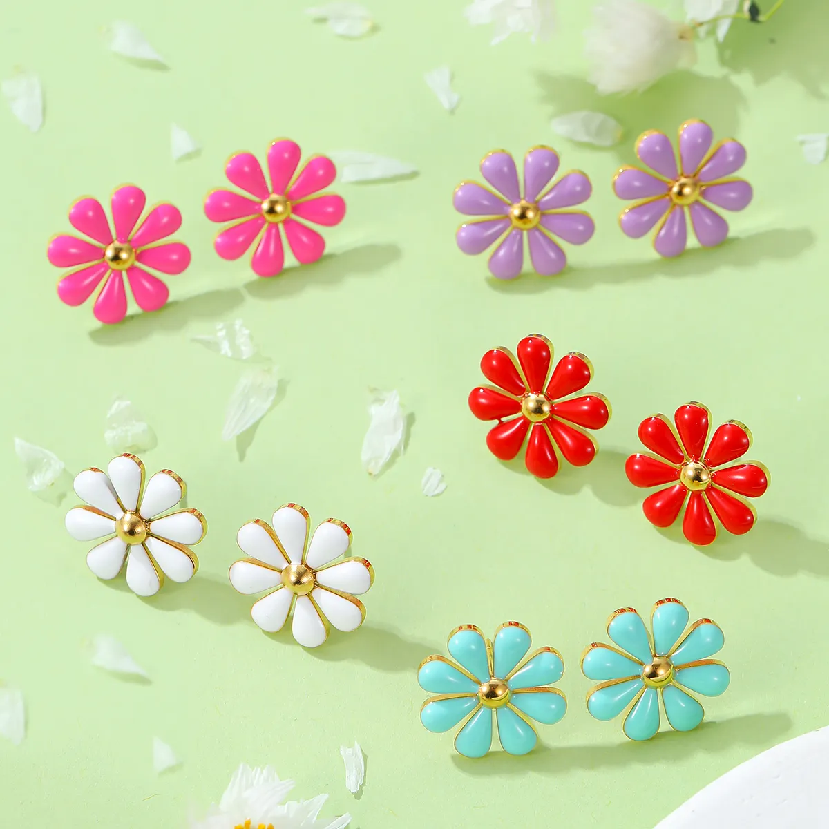 2024 new design INS hot sale daisy flower stud earrings stainless steel non tarnish colorful enamel earring women kids jewelry