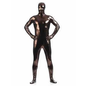 Kostum Bodysuit penuh ketat kulit spandeks berkilau uniseks