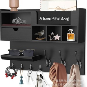 Wall Mounted Mail Key Organizer Blackboard Storage Shelf With <b>Hooks</b> For Entryway Home Organization - Product Image 1