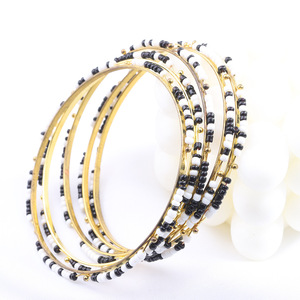 Fashion Beaded <b>Bracelets</b> Gold Black White <b>Beads</b> 65Mm Women's Jewelry Copper Alloy Bangles - Product Image 2