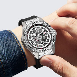 Montre mécanique automatique pour homme HANBORO, boîtier en acier inoxydable, cadran en <span class=keywords><strong>cristal</strong></span> saphir, série Mech, bracelet en silicone à libération rapide - Product Image 3