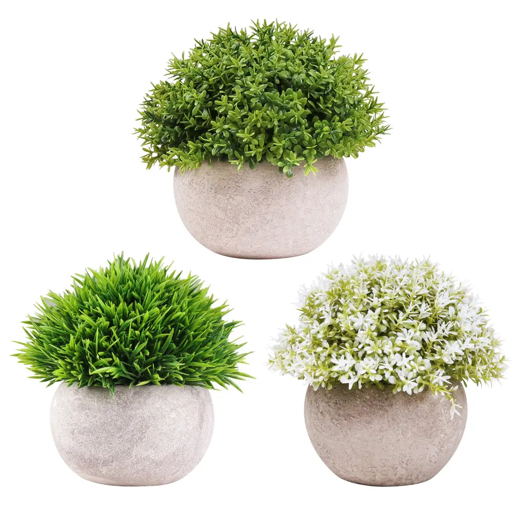 2021 Mini Plant Pot Plastic Faux Green Baby Breath Flowers Artificial Flower Pots for Home Decor