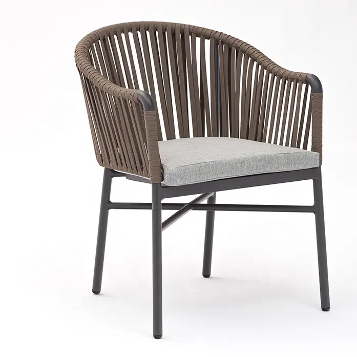 Mobilier de jardin en corde pour salle à manger en rotin chaise pour balcon restaurant chaise à cadre en aluminium empilable